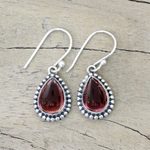 Garnet dangle earrings, 'Radiant Dewdrops' - Sterling Silver and Garnet Drop Shape Dangle Earrings