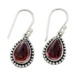 Garnet dangle earrings, 'Radiant Dewdrops' - Sterling Silver and Garnet Drop Shape Dangle Earrings