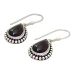 Garnet dangle earrings, 'Radiant Dewdrops' - Sterling Silver and Garnet Drop Shape Dangle Earrings