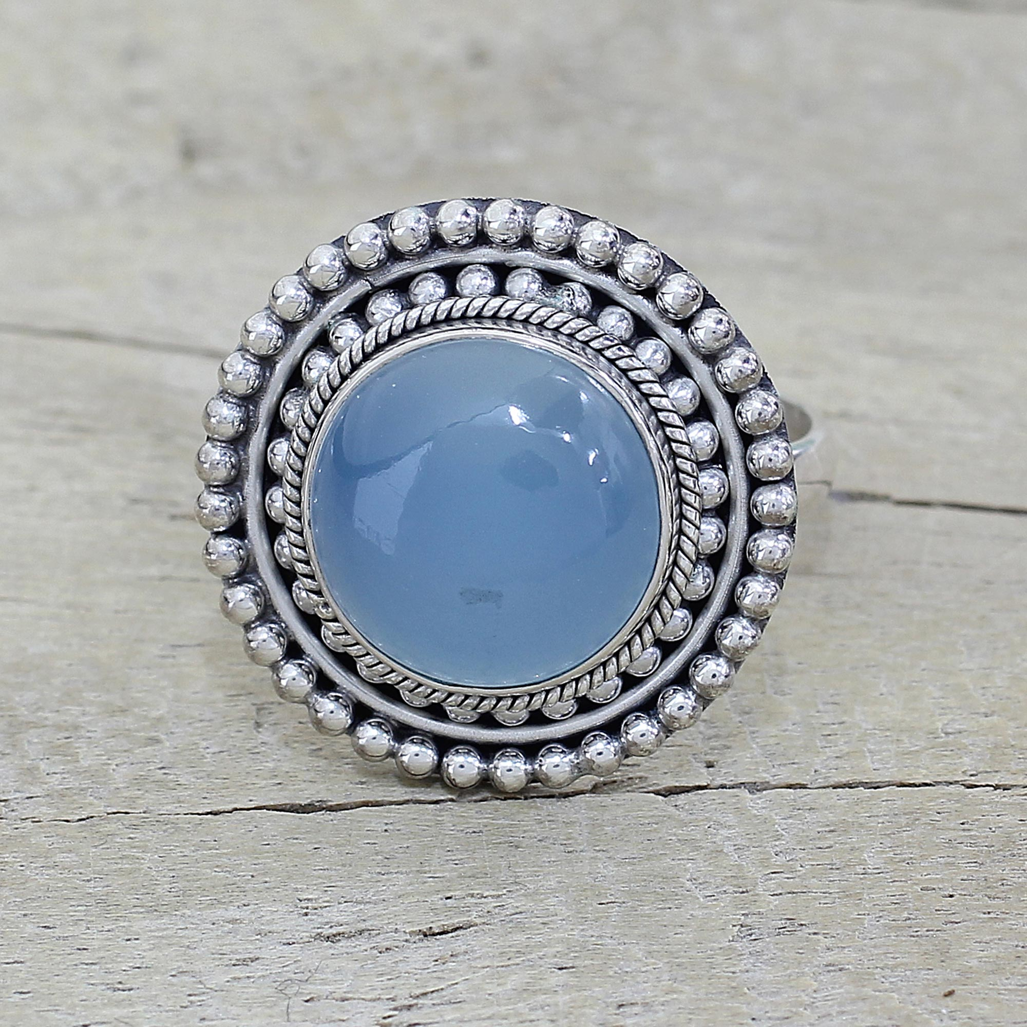 UNICEF Market | Round Blue Chalcedony and Sterling Silver Cocktail Ring ...
