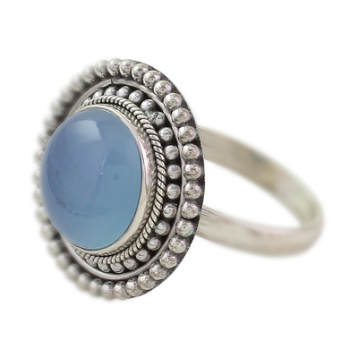 Round Blue Chalcedony and Sterling Silver Cocktail Ring - Azure Skies ...