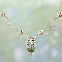 Peridot pendant necklace, 'Radiant Princess in Green' - Hand Made Peridot Turquoise Pendant Necklace from India
