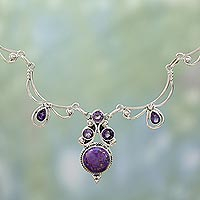 Collar colgante de amatista, 'Princesa radiante en púrpura' - Collar colgante turquesa amatista hecho a mano de la India