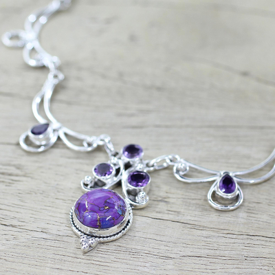 Amethyst pendant necklace, 'Radiant Princess in Purple' - Hand Made Amethyst Turquoise Pendant Necklace from India