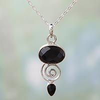 Hand Made Onyx and Sterling Silver Pendant Necklace,'Romantic Journey'