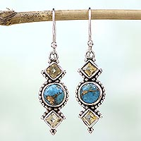 Citrine dangle earrings, 'Seashore Radiance' - Citrine and Silver Dangle Earrings from India