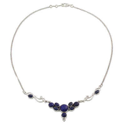 Lapis lazuli pendant necklace, 'Blue Grove' - Lapis Lazuli Sterling Silver Pendant Necklace from India