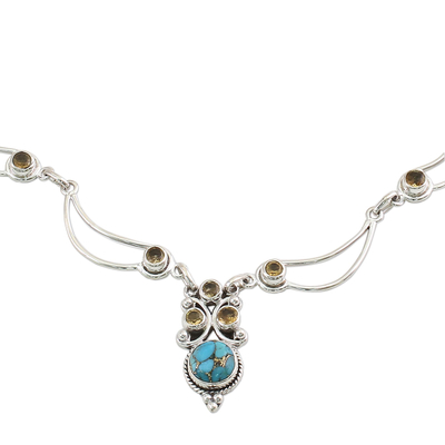 Citrine pendant necklace, 'Radiant Princess' - Sterling Silver Citrine Turquoise Pendant Necklace