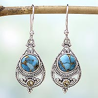 Citrine Composite Turquoise Dangle Earrings from India,'Azure Heaven'