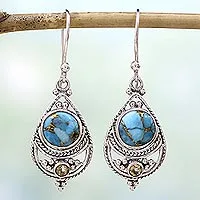 Pendientes colgantes de citrino, 'Azure Heaven' - Pendientes colgantes de turquesa compuesta de citrino de la India