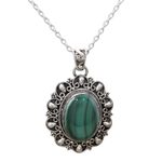 Malachite pendant necklace, 'Sophisticated in Green' - Malachite and Sterling Silver Pendant Necklace from India