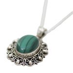 Malachite pendant necklace, 'Sophisticated in Green' - Malachite and Sterling Silver Pendant Necklace from India