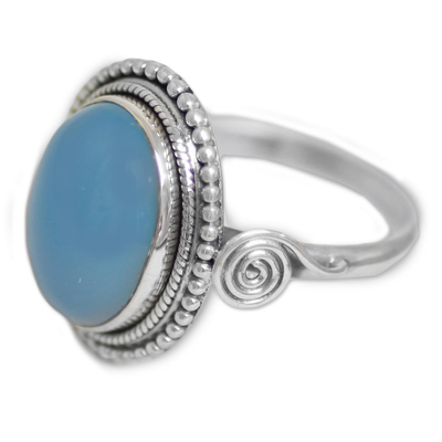 Chalcedony cocktail ring, 'Sky Reverie' - Blue Chalcedony and Sterling Silver Cocktail Ring from India