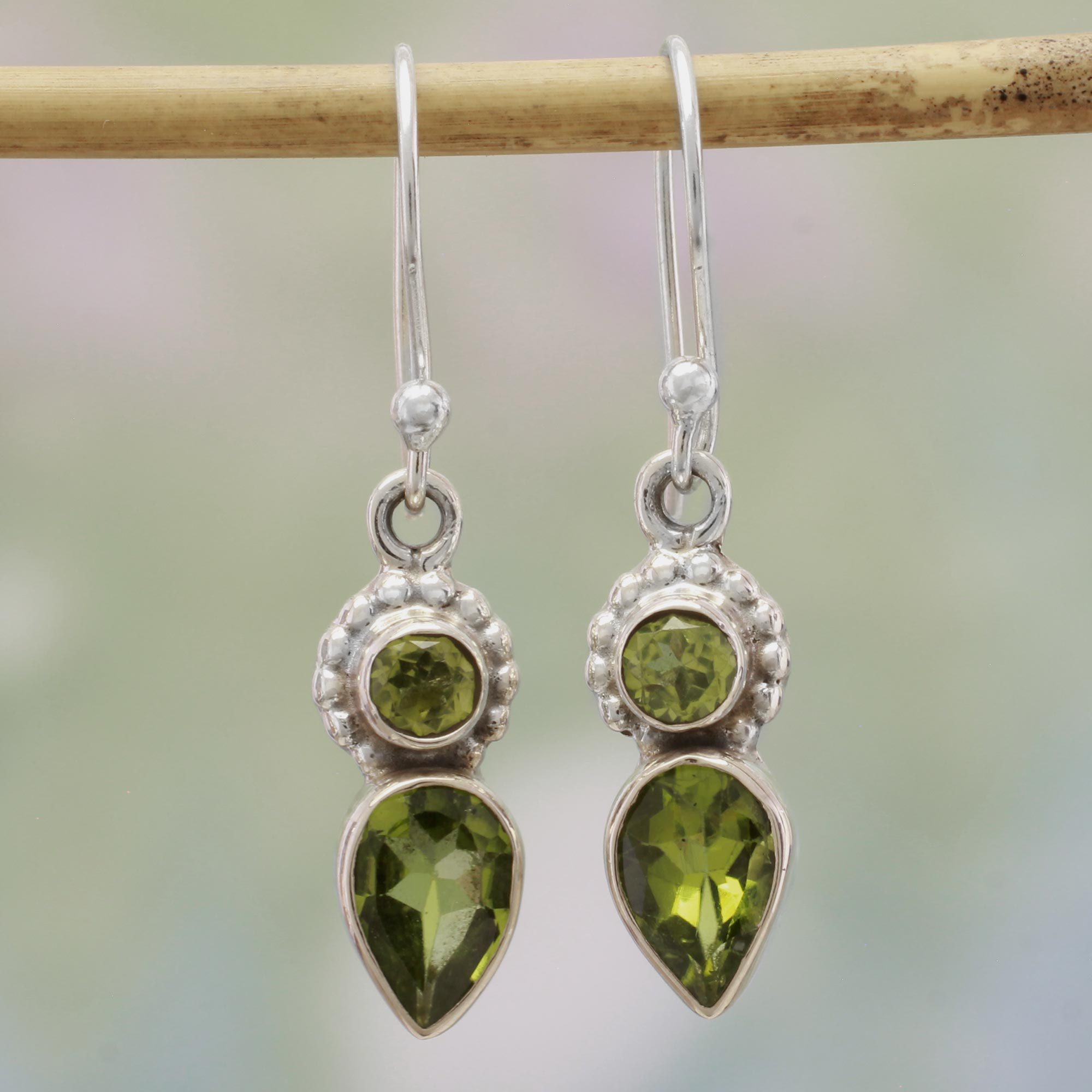 Peridot And Sterling Silver Dangle Earrings From India Forest Sparkle Novica Sterling Silver Dangle Earrings
