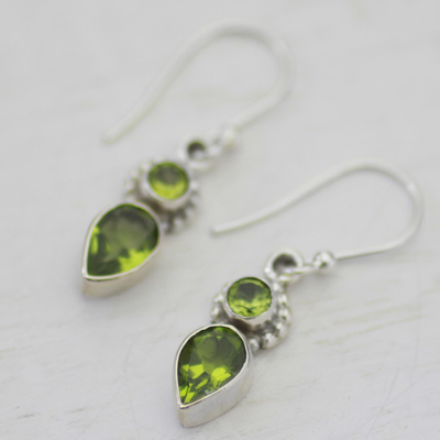 Peridot dangle earrings, 'Forest Sparkle' - Peridot and Sterling Silver Dangle Earrings from India
