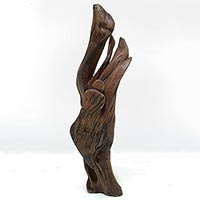 Reclaimed wood sculpture, 'Poetic Mood' - Hand Made Driftwood Sculpture from India with Human in Tree