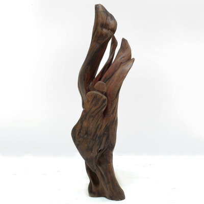 Escultura de madera recuperada - Escultura de madera flotante hecha a mano de la India con humano en el árbol