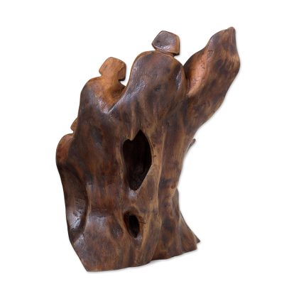 Reclaimed wood sculpture, 'Friendship Bonding' - Friendship Sculpture Hand Carved from Recycled Wood in India