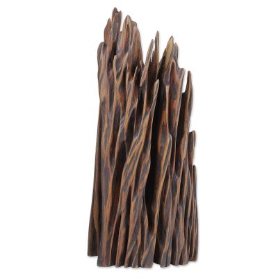 Reclaimed wood sculpture, 'Force of Nature III' - Upcycled Natural Wood Abstract Sculpture from India