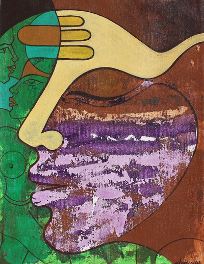'Moods II' - Pintura expresionista de rostros de la India