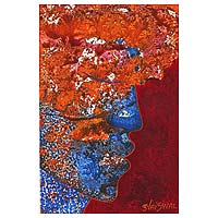 'Fragrance' - Expressionist Painting of a Face in Orange from India