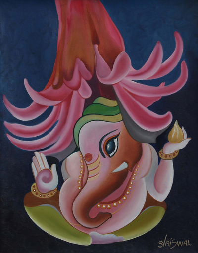 'Benevolent Vinayak' - Pintura expresionista al óleo de Vinayak de la India
