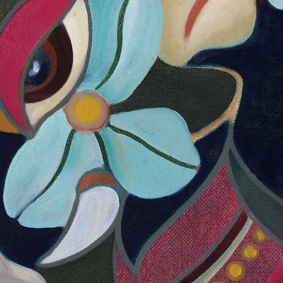 'Siddi Vinayak' - Pintura expresionista floral de rostros de la India