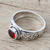 Garnet single stone ring, 'Blossoming Desire' - Garnet and Sterling Silver Single Stone Ring from India