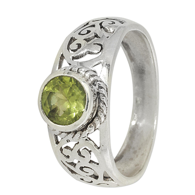 anillo de peridoto con una sola piedra - Anillo Indio de Peridoto y Plata de Ley con Diseño Paisley