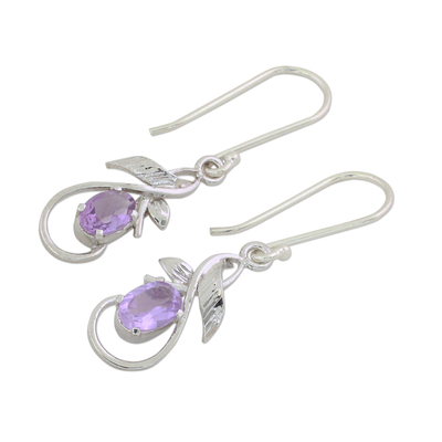 Amethyst dangle earrings, 'Lilac Fantasy' - Sterling Silver and Amethyst Dangle Hook Earrings from India