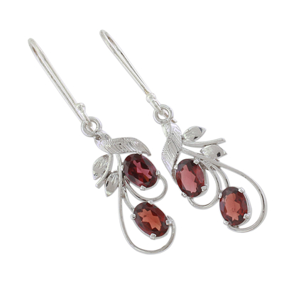 Garnet dangle earrings, 'Crimson Passion' - Handcrafted Garnet and Sterling Silver Dangle Earrings