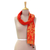 Cotton scarf, 'Sunrise Tendrils' - Poppy Red and Orange Floral Printed Cotton Scarf from India