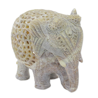Hand Carved Soapstone Elephant Statuette from India