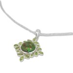 Peridot pendant necklace, 'Bright Fascination' - Handcrafted Green Turquoise and Peridot Pendant Necklace