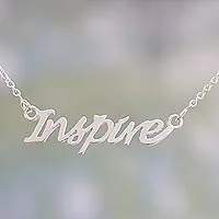 Halskette mit Anhänger aus Sterlingsilber, „Dare to Inspire“ – Halskette mit Anhänger aus Sterlingsilber mit Inspire-Anhänger