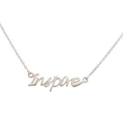 Sterling silver pendant necklace, 'Dare to Inspire' - Sterling Silver Pendant Necklace with Inspire Charm