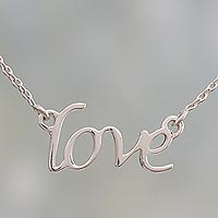 Sterling silver pendant necklace, 'Love Note'
