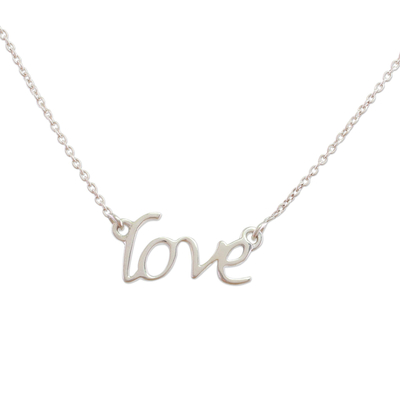 Sterling silver pendant necklace, 'Love Note' - Handcrafted Sterling Silver Love Theme Pendant Necklace