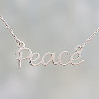 Collar con colgante de plata de ley, 'Peace Mantra' - Collar con colgante de plata de ley con tema de paz de la India
