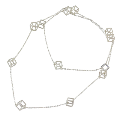 Lange Würfelstation-Halskette aus Sterlingsilber aus Indien