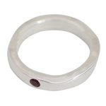 Garnet band ring, 'Curvy Sophistication in Red' - Sterling Silver and Garnet Band Ring from India
