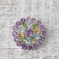 Multi-gemstone pendant necklace, 'Glamour Burst'