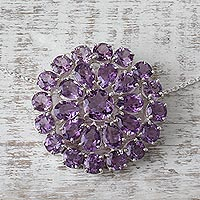 Amethyst pendant necklace, 'Lilac Burst'
