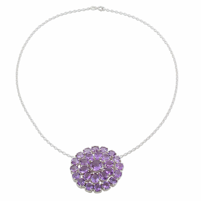 Amethyst pendant necklace, 'Lilac Burst' - Amethyst Sterling Silver Pendant Necklace from India