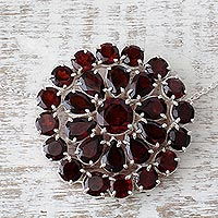 Garnet pendant necklace, 'Crimson Burst'