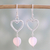 Onyx dangle earrings, 'Romance Hearts in Pink' - Sterling Silver Pink Onyx Heart Dangle Earrings from India