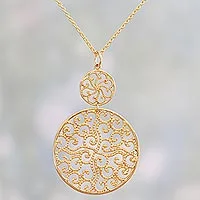 Gold plated pendant necklace, 'Golden Waves' - Gold Plated Sterling Silver Pendant Necklace from India