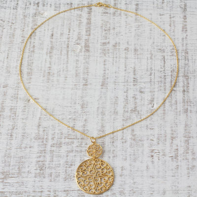 Gold plated pendant necklace, 'Golden Waves' - Gold Plated Sterling Silver Pendant Necklace from India