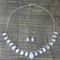 Conjunto de joyas de piedra lunar arcoíris - Conjunto de joyas de piedra lunar arco iris, collar y aretes