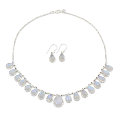 Rainbow Moonstone Jewelry Set Necklace and Earrings
